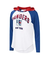 G-iii 4Her by Carl Banks Women's White/Royal New York Rangers Vip Raglan Long Sleeve Hoodie T-Shirt