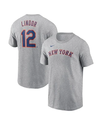 Nike Men's Francisco Lindor Heather Gray New York Mets Fuse Name Number T-Shirt