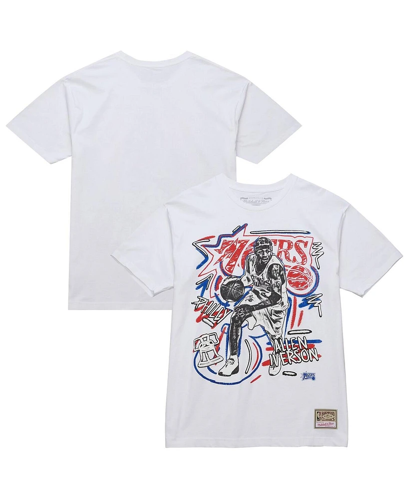 Mitchell & Ness Men's Allen Iverson White Philadelphia 76ers Hardwood Classics Chalked Up T-Shirt