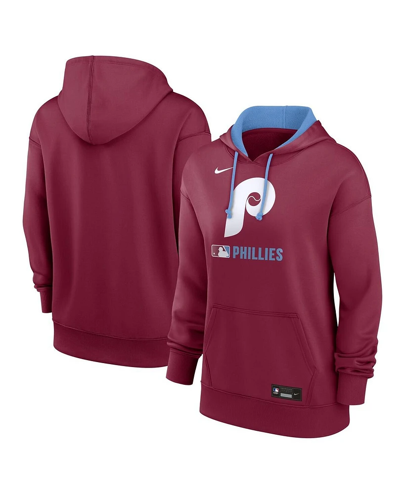 Nike Women's Burgundy Philadelphia Phillies Authentic Collection Lockup Alternate Logo Performance Pullover Hoodie