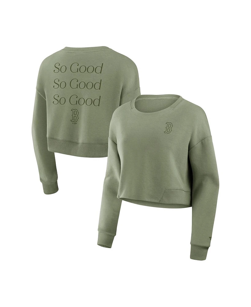 Fanatics Women's Olive Boston Red Sox Relax Studio Cropped Pullover Sweatshirt