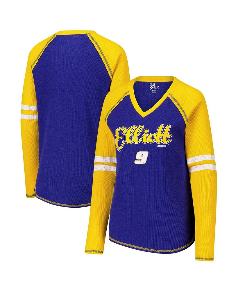 G-iii 4Her by Carl Banks Women's Royal Chase Elliott Winner Tri-Blend V-Neck Long Sleeve T-Shirt