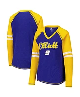 G-iii 4Her by Carl Banks Women's Royal Chase Elliott Winner Tri-Blend V-Neck Long Sleeve T-Shirt