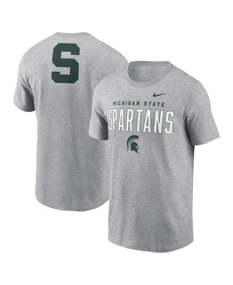 Nike Men's Heather Gray Michigan State Spartans Campus 2-Hit Primary Mascot T-Shirt