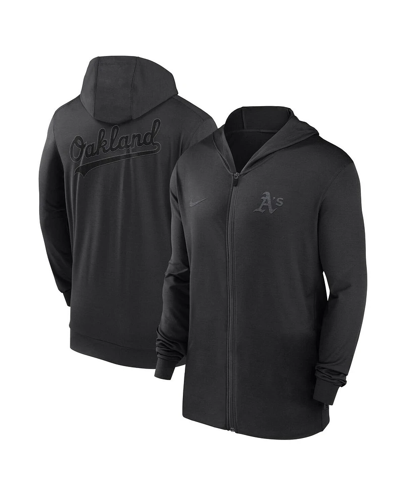 Nike Men's Black Oakland Athletics Authentic Collection Travel Performance Lightweight Full-Zip Hoodie