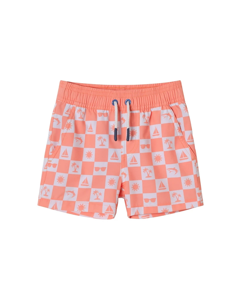 Andy & Evan Toddler Boys Toddler/Child Orange Checker Icon Print Swim Trunk