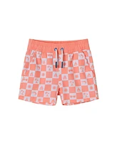 Andy & Evan Toddler Boys Toddler/Child Orange Checker Icon Print Swim Trunk