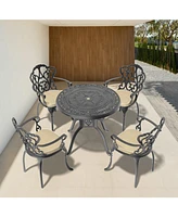 Cushioned 5-pc Cast Aluminum Patio Set (Random Colors)