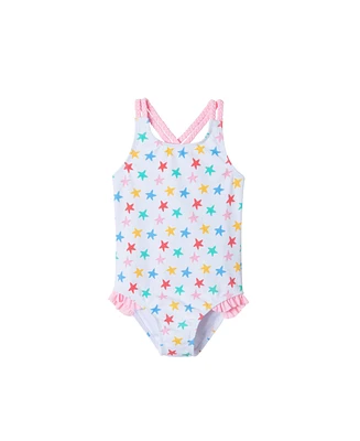 Andy & Evan Toddler Girls Toddler/Child Starfish Print Textured Swimsuit
