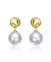 14K Gold Plated with Pearl Textured Accent Drop Earrings