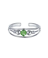 Bling Jewelry Geometric Boho Mid Finger Green Crystal Bead Ball Split Band Midi Toe Ring .925 Silver Sterling Adjustable