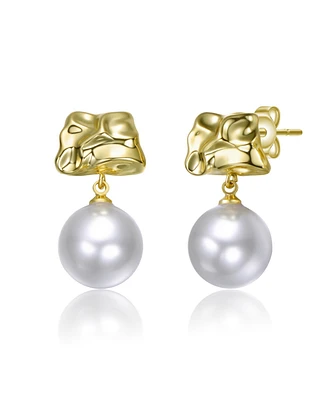 14K Gold Plated with White Pearl Drop Earrings