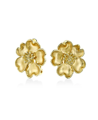 Bling Jewelry Heart Petals Flower Cubic Zirconia Cz Clip On Earrings Non Pierced Ears Matte Gold Plated Brass