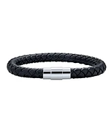 Bling Jewelry Black Stackable Woven Weave Braided Leather Bracelet Woven Bangle Bracelet Stainless Barrel Clasp