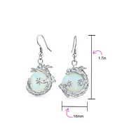 Bling Jewelry Fashion Statement Rainbow Crystal Opalite Translucent Round Ball Dangle Orb Asian Dragon Earrings Silver Plated