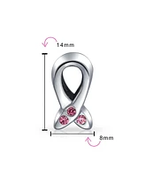 Bling Jewelry Empowering Pink Ribbon Breast Cancer Survivor 3 Cz Cubic Zirconia Charm Bead .925 Sterling Silver