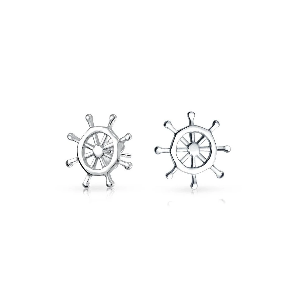 Bling Jewelry Nautical Boat Ship Wheel Tropical Small Tiny Stud Earrings .925 Sterling Silver