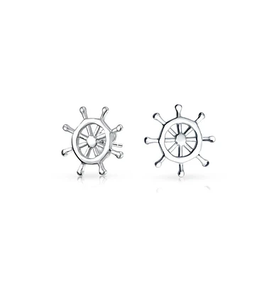Bling Jewelry Nautical Boat Ship Wheel Tropical Small Tiny Stud Earrings .925 Sterling Silver