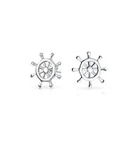 Bling Jewelry Nautical Boat Ship Wheel Tropical Small Tiny Stud Earrings .925 Sterling Silver
