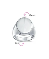 Bling Jewelry Large Basic Simple .925 Sterling Silver Oval Signet Ring Shiny Finish