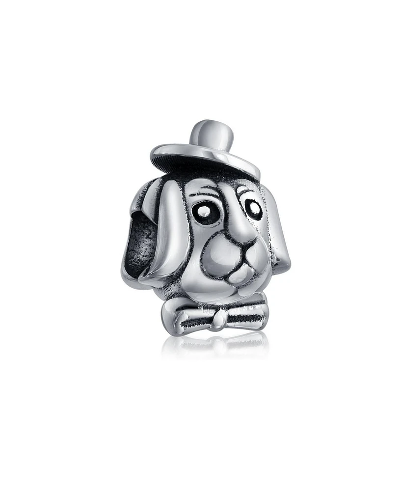 Bling Jewelry Bff Animal Puppy Top Hat Dog Bead Charm Oxidized .925 Sterling Silver