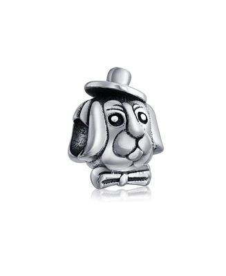 Bling Jewelry Bff Animal Puppy Top Hat Dog Bead Charm Oxidized .925 Sterling Silver