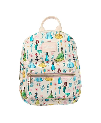 Disney Princesses Youth Girls 11.5" Mini Backpack Featuring Belle, Tiana, Jasmine, Ariel, Snow White