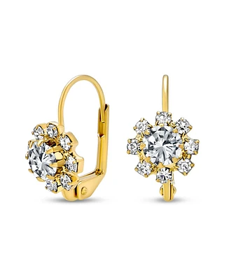 Bling Jewelry Delicate Floral Crystal Gold Plated Brass Lever Back Drop Flower Earrings