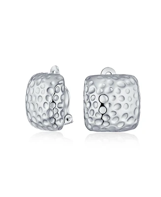 Bling Jewelry Geometric Casual Fashion Speckle Hammered Square Clip On Earrings Silver Gold Plated For Non Pierced Ears