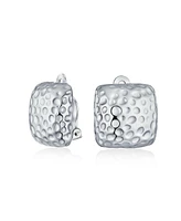Bling Jewelry Geometric Casual Fashion Speckle Hammered Square Clip On Earrings Silver Gold Plated For Non Pierced Ears