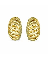 Bling Jewelry Geometric Grooved Twist Shrimp Half Hoop Classic Diagonal Stripe Two Tone Dome Clip On Earrings For Non Pierced Ears Gold Silver P