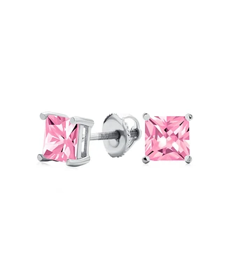 Bling Jewelry Small Cz Cubic Zirconia Square Solitaire Princess Cut Screw Back Cartilage Stud Earrings Sterling Silver 5MM