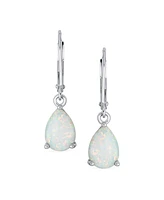 Bling Jewelry Simple White Orange Opal Created Solitaire 7MM Pear Shaped Teardrop Dangle Lever Back Earrings Yellow Gold Plated .925 Sterling Sil