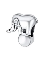 Bling Jewelry Lucky Animal Good Luck Trunk Up Circus Elephant Bezel Cz Bead Charm .925 Sterling Silver