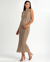 Pietro Brunelli Maternity Sleeveless Crochet Knit Fitted Maxi Hibiscus Dress