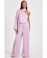 Quiz Women's One Sleeved Satin Jumpsuit With Scarf Detail