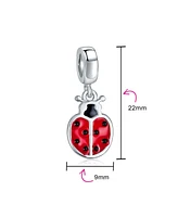 Bling Jewelry Red Lucky Ladybug Insect Gardener Dangle Charm Bead .925 Sterling Silver