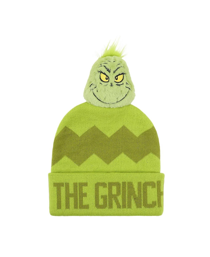 The Grinch Men's Green Beanie With Plush Character Pom