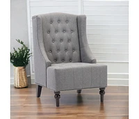 25" Grey And Black Upholstered Wingback Accent Chair