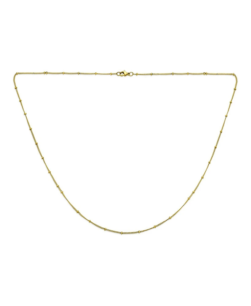 Bling Jewelry Thin Minimalist 1.5MM Yellow Gold Plated Stainless Steel Celestial Curb link with Tiny Stationary Ball Saturn Chain Necklace 16 18 20 In