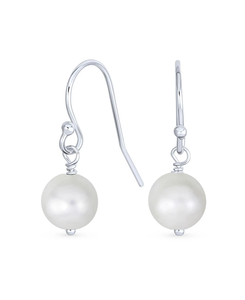 Bling Jewelry Classic White Round 8MM Freshwater Cultured Pearl Drop Dangle Bead Ball Earrings Gold Plated Sterling Silver French Fish Hook