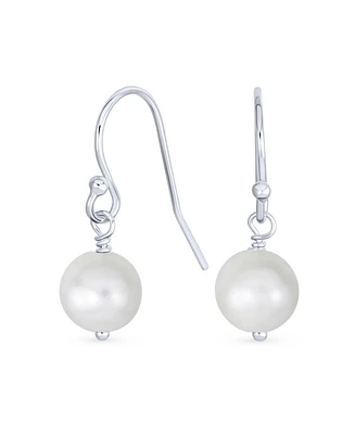 Bling Jewelry Classic White Round 8MM Freshwater Cultured Pearl Drop Dangle Bead Ball Earrings Gold Plated Sterling Silver French Fish Hook