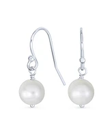 Bling Jewelry Classic White Round 8MM Freshwater Cultured Pearl Drop Dangle Bead Ball Earrings Gold Plated Sterling Silver French Fish Hook