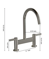 Modern Double Handle 2 Holes Deck Mount Bridge Kitchen Faucet With 360 Swivel Spout Sink Brushed Nickel