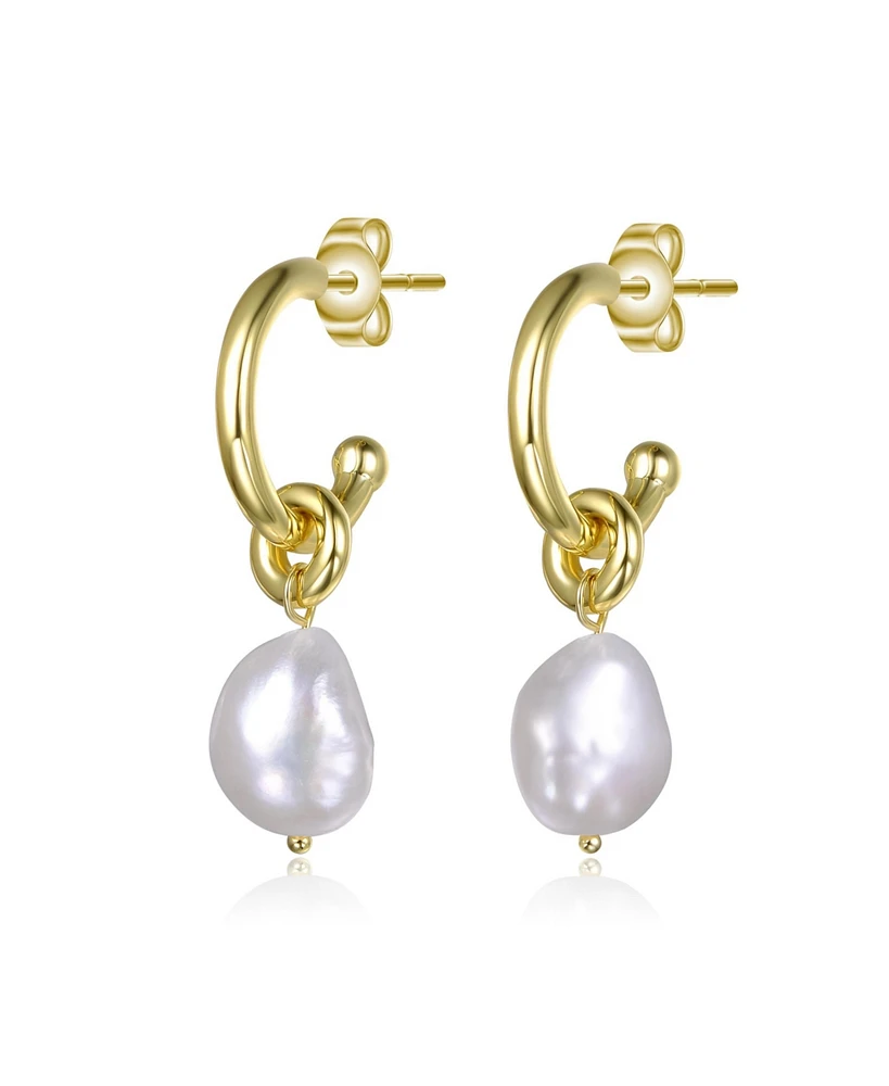 14K Gold Plated with Irregular Pearl Huggie Drop Earrings