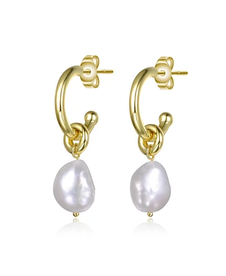 14K Gold Plated with Irregular Pearl Huggie Drop Earrings