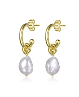14K Gold Plated with Irregular Pearl Huggie Drop Earrings