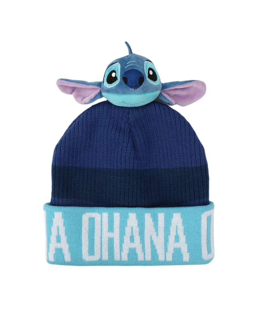 Disney Men's Stitch Ohana Cuff Beanie With Plush Character Pom