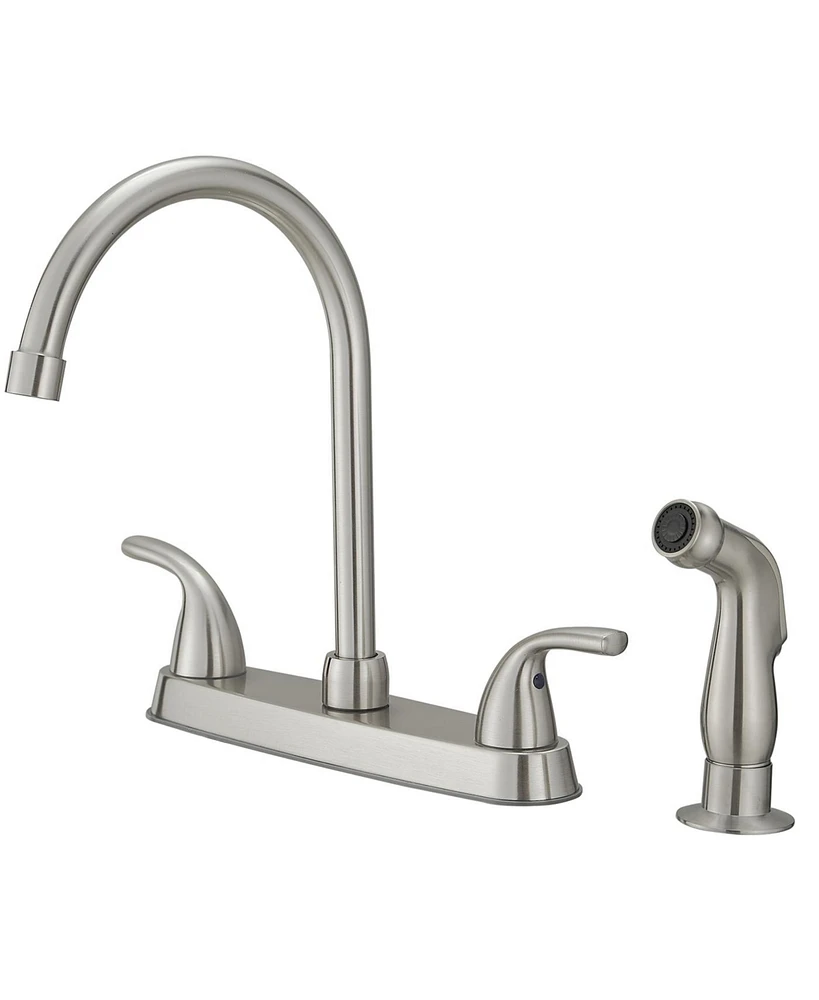 Two-Handle 4 Holes Standard Kitchen Sink Faucet With Side Sprayer Brushed Nickel