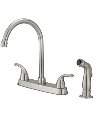 Two-Handle 4 Holes Standard Kitchen Sink Faucet With Side Sprayer Brushed Nickel